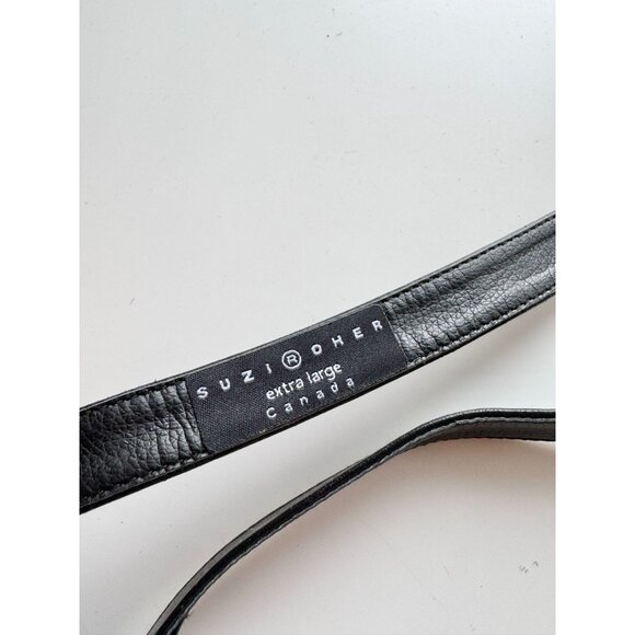 SUZI ROHER Black Leather Crystal Buckle Elastic Stretch Belt, Size XL - Picture 8 of 9